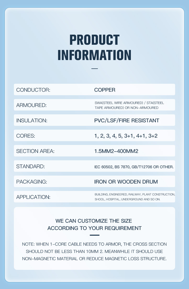 YJV Power Cable XLPE 0.6/1KV Building Power Armoured Cable(图8)