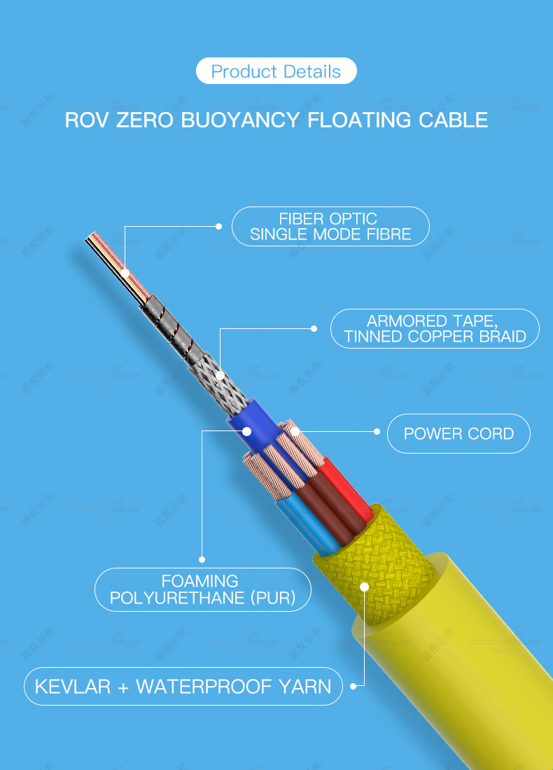 2X22AWG Underwater Floating Neutrally Buoyant Rov Tether Cable(图2)