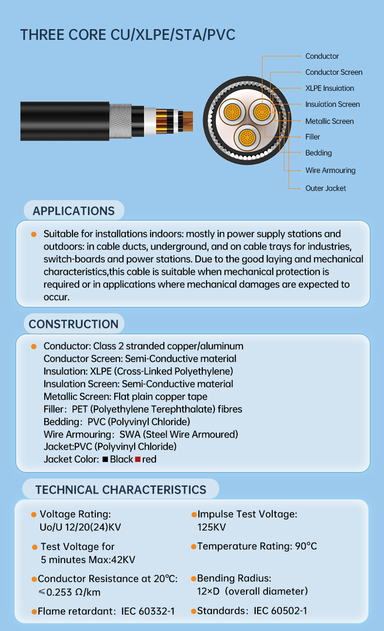 XCTSP Three Core  CU/XLPE/SWA/STA Power Cable Manufacturer(图3)