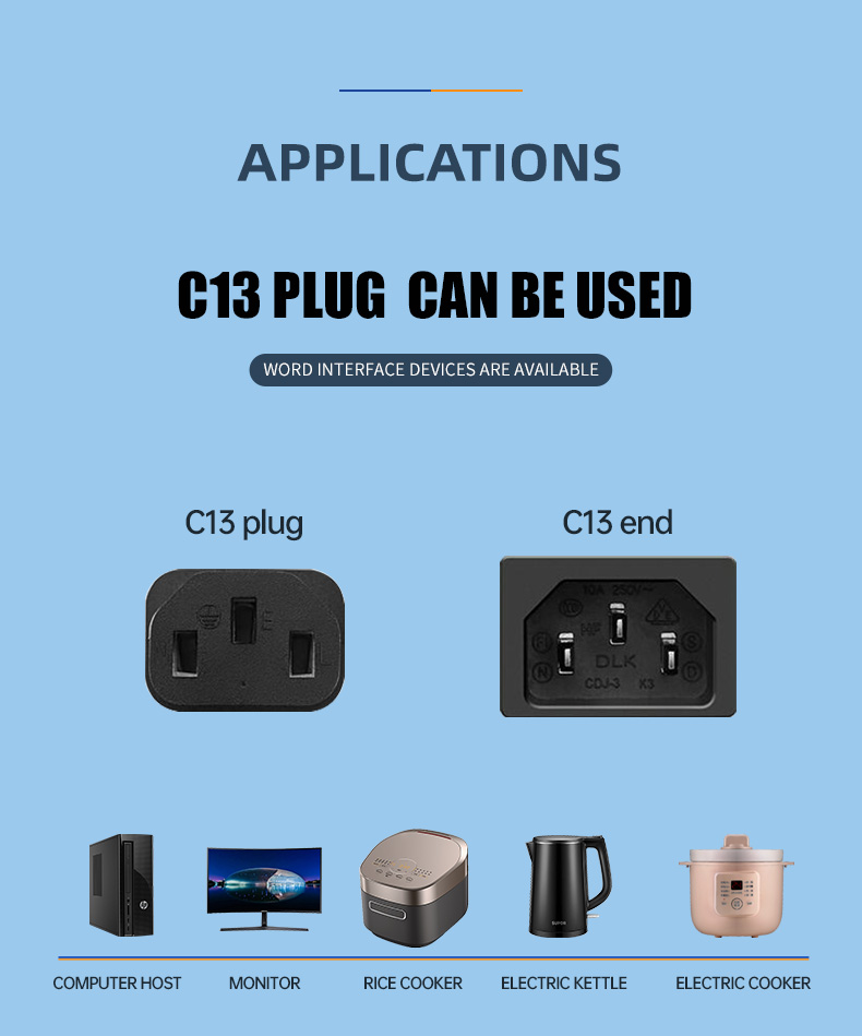 US 3-Pin NEMA 5-15P Plug To IEC 320 C13 AC Power Cord(图6)