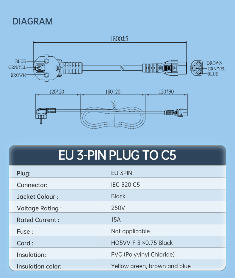 1.8M H05VV-F 3G 0.75mm² VDE Extension Power Cord(图3)