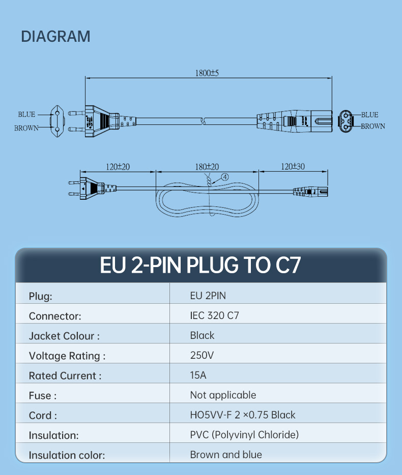 Britain Standard Fused Plug IEC C7 Power Cord 2 Pin(图3)