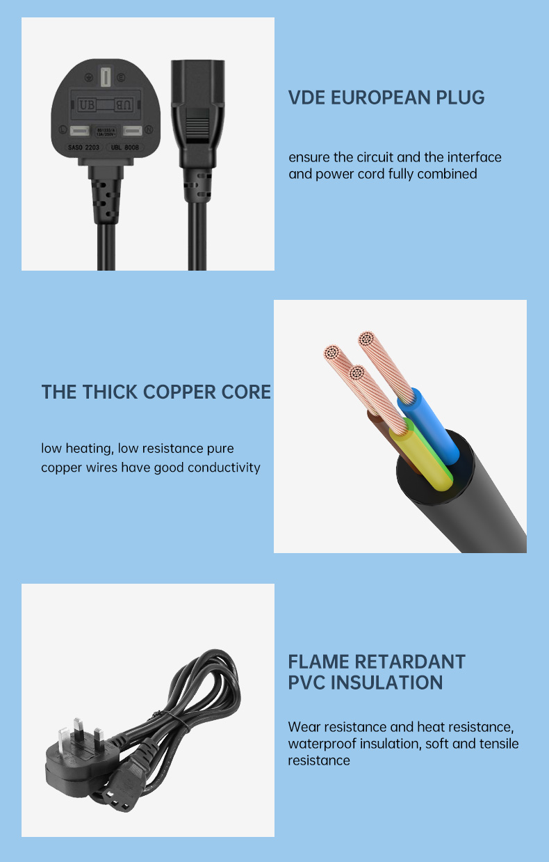 UK 3 Prong Plug To IEC 320 C13 AC Power Cord(图4)